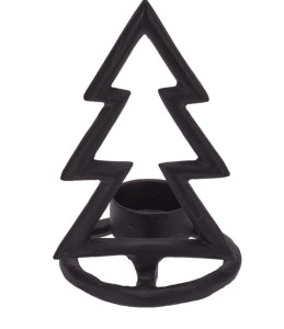 Świecznik metalowy czarny choinka 15 cm
