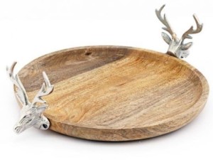 Patera drewniana z reniferami 43 cm