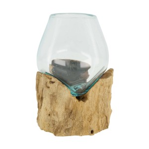 Dekoracyjne szkło na korzeniu z drewna teakowego – unikatowe rękodzieło 12,5 cm