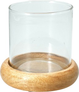 Świecznik na jedną świecę z drewna mango i szkła 10 cm