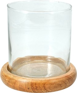 Świecznik na jedną świecę z drewna mango i szkła 12 cm