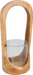 Lampion z drewna mango i szkła z uchwytem 25 cm