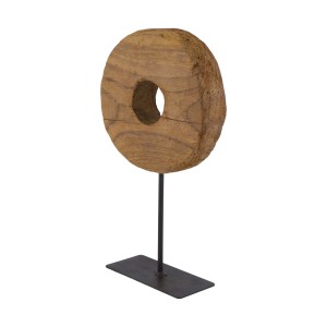 Figura na metalowej nodze – koło z odzyskanego drewna 29 cm
