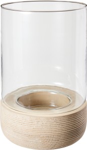 Lampion ze szkła na jasnej drewnianej podstawie 26,5 cm