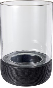 Lampion ze szkła na drewnianej podstawie 26,5 cm