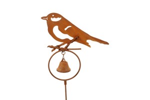 Dekoracja ogrodowa – pik z ptaszkiem i dzwonkiem, efekt rdzy 96,5 cm