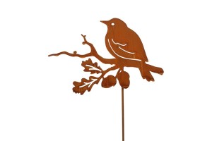Dekoracja ogrodowa – pik z ptaszkiem, efekt rdzy 84,5 cm