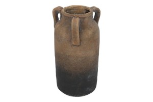 Brązowy wazon z trzema uszami z terakoty 26 cm – efekt postarzenia