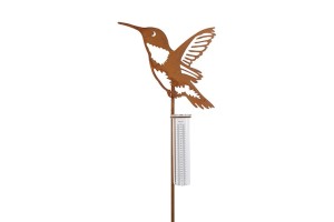 Deszczomierz ogrodowy – pik do wbicia z ptaszkiem, efekt rdzy 112 cm