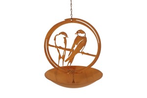 Wiszące poidełko dla ptaków z metalu – rustykalne, efekt rdzy