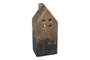 Brązowy lampion z terakoty na tealight 21 cm – efekt postarzenia