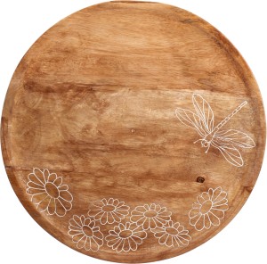 Dekoracyjna patera z drewna mango z motywem ważki i kwiatów 30 cm