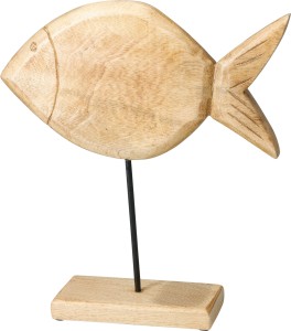Dekoracja w kształcie stojącej ryby z drewna mango 35 cm