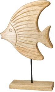 Dekoracja w kształcie stojącej ryby z drewna mango 44 cm