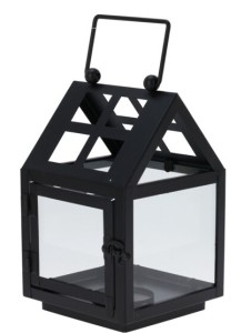 Metalowa latarnia dekoracyjna w kształcie domku – czarna 20,5 cm