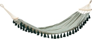 Hamak ogrodowy zielony z drążkiem i frędzlami 280 x 100 cm