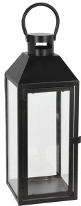 Latarnia dekoracyjna czarna z uchwytem i szybkami – 49 cm