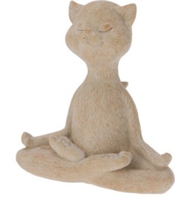 Figurka kot joga beżowa – dekoracyjna ozdoba 14 cm