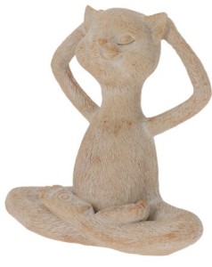 Figurka kot joga beżowa – dekoracyjna ozdoba 14,5 cm
