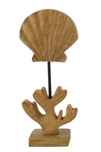 Figura dekoracyjna muszelka na postumencie z drewna mango 26 cm