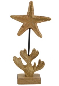 Figura dekoracyjna muszelka na postumencie z drewna mango 26 cm