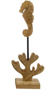 Figura dekoracyjna konik morski na postumencie z drewna mango 26 cm