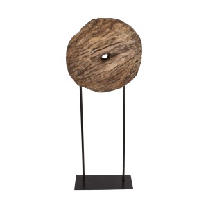 Figura na metalowej nodze – koło z odzyskanego drewna 120 cm